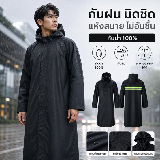 Rain coat ชุดคลุม ผ้าหนา OXFORD ขนาด FREE SIZE สีดำ