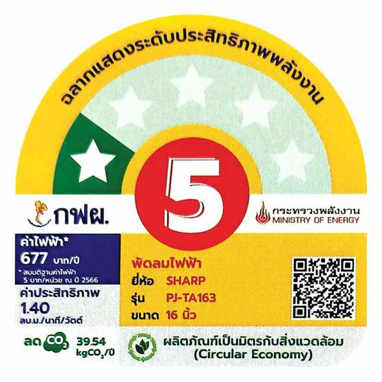 Sharp พัดลมตั้งโต๊ะ 16นิ้ว รุ่น PJ-TA163