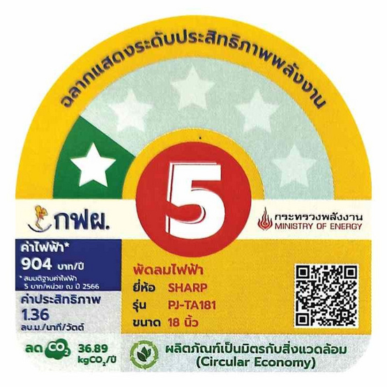 Sharp พัดลมตั้งโต๊ะ 18นิ้ว รุ่น PJ-TA181