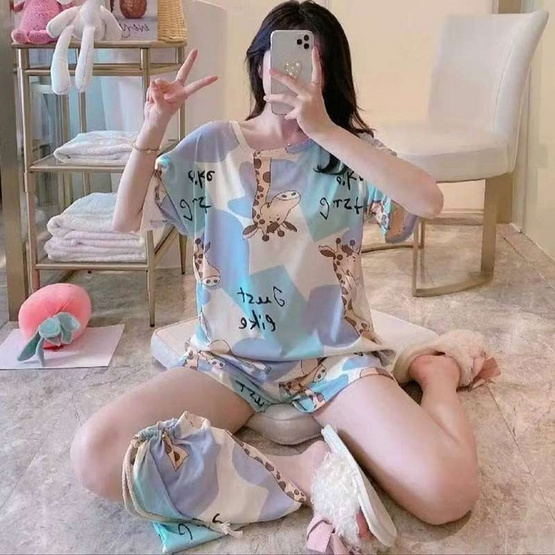 Bra Studio ชุดนอนลายยีราฟสีฟ้าม่วง