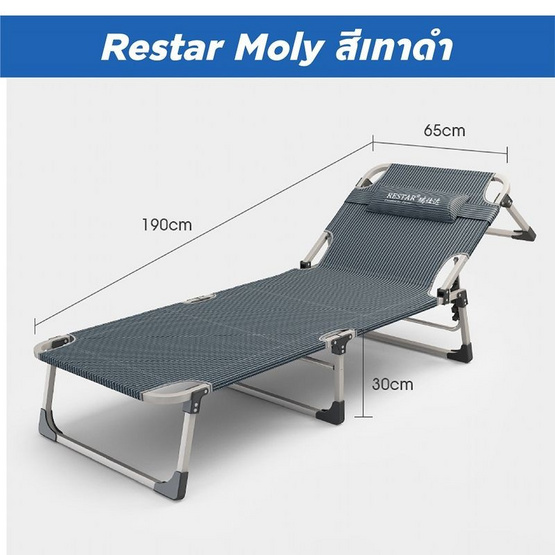 RESTAR เตียงนอนพับได้ 4 ขา รุ่น Moly สีเทาดำ