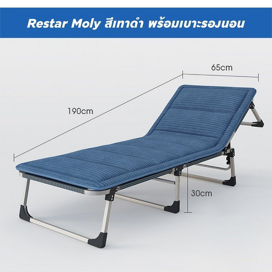 RESTAR เตียงนอนพับได้ 4 ขา รุ่น Moly สีเทาดำ