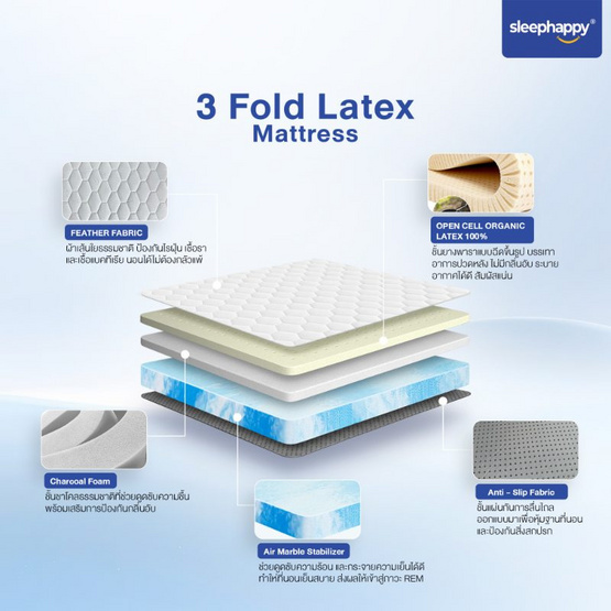 Sleephappy ที่นอน 3 พับ รุ่น 3 Fold Latex Topper หนา 10 ซม.