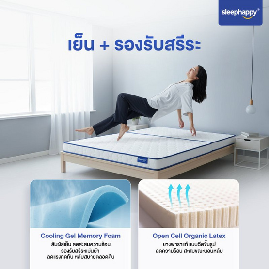 Sleephappy ที่นอน 3 พับ รุ่น 3 Fold Latex Cooling Memory Foam Topper หนา 10 ซม.