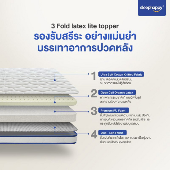 Sleephappy ที่นอน 3 พับ รุ่น 3 Fold Latex Lite Topper หนา 5 ซม.