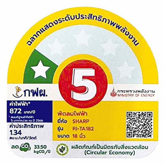 SHARP พัดลมตั้งโต๊ะ 18นิ้ว รุ่น PJ-TA182