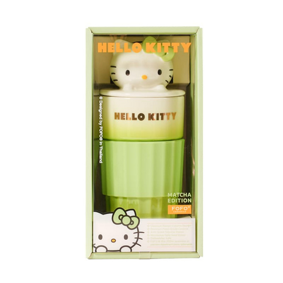 FOFO แก้วโรมัน Hello kitty 3D รุ่นมัทฉะ พร้อมฝา ขนาด 500 มล.