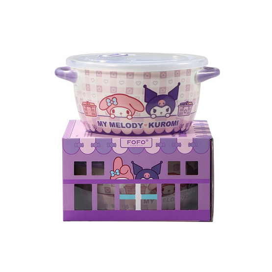 FOFO ชาม 2 หู พร้อมฝาปิด My Melody&Kuromi ขนาด 6 นิ้ว