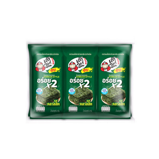 เถ้าแก่น้อย สาหร่ายอบ ปรุงรสคลาสสิคอร่อยx2 4 กรัม (แพ็ก 6 ชิ้น)