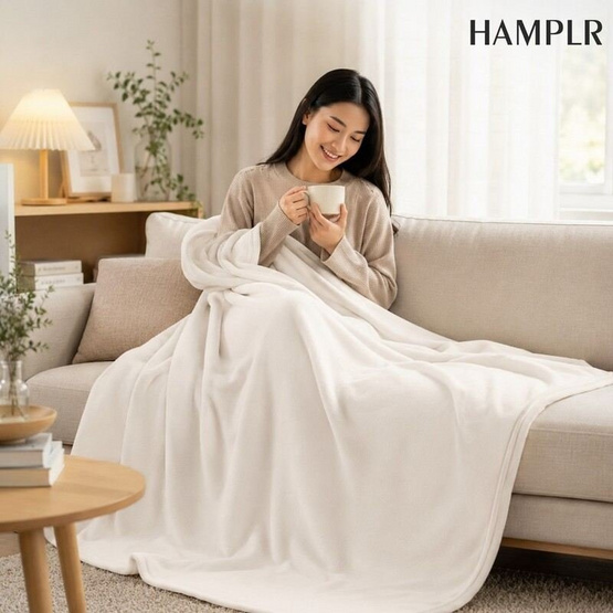 HAMPLR ผ้าห่มฟรีซอเนกประสงค์ สีครีม 100x150cm.