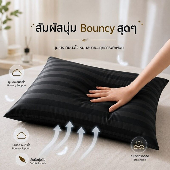 Fluffy หมอนหนุนแพ็กคู่ รุ่น Bouncy สีดำ 16x25 นิ้ว