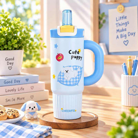 แก้วน้ำเก็บอุณหภูมิลายสัตว์มีหูจับ รุ่น C02 ขนาด 800ML.