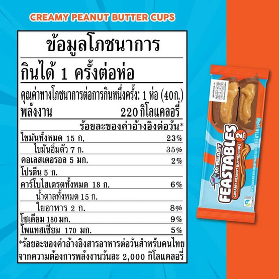 มิสเตอร์บีสต์ ช็อกโกแลตครีมมี่พีนีทบัตเตอร์คัป 40 กรัม