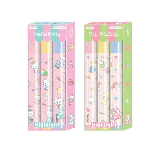 CODE:D เซตไฮไลท์ Sanrio คละลาย แพ็ก 3 ด้าม ( 2 แพ็ก 6 ด้าม)