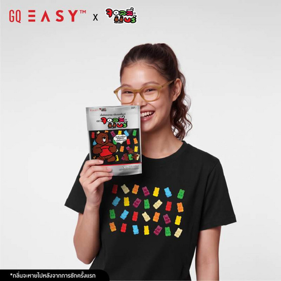 GQ EASY จีคิว อีซี่ เสื้อยืด Collection Jolly Bear ทรงผู้หญิง สีดำ