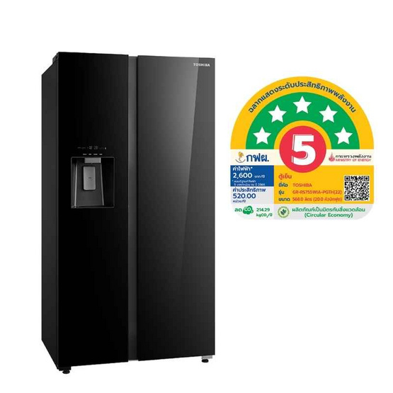TOSHIBA ตู้เย็น Side by Side ความจุ 20 คิว รุ่น GR-RS755WIA-PGTH(22)