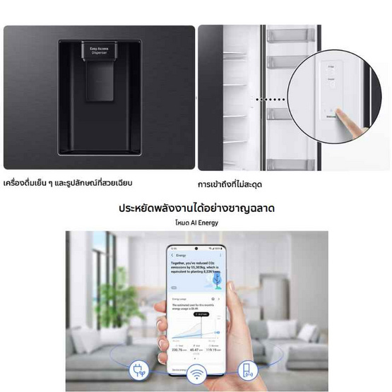 Samsung Side By Side 20.6 คิว รุ่น RS57DG4100B4ST