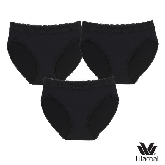 Wacoal Panty กางเกงในรูปทรง Bikini ขอบลูกไม้ รุ่น WU1T35 สีดำ Set 3 ชิ้น