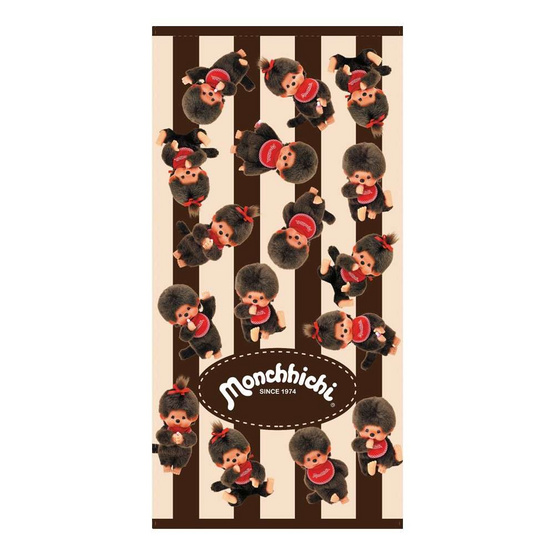 ผ้าขนหนูเช็ดผม monchhichi 15x30 นิ้ว สีน้ำตาลลายทาง TW05