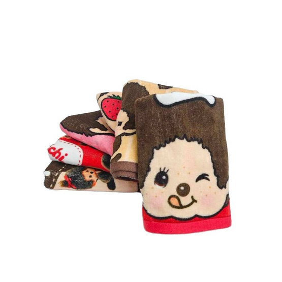 ผ้าขนหนูเช็ดผม monchhichi 15x30 นิ้ว สีแดงลายจุด TW06