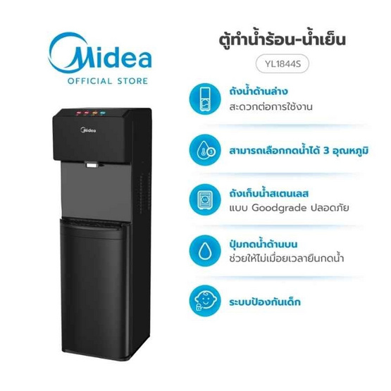 Midea ตู้กดน้ำ 3 อุณหภูมิ แบบติดตั้งถังน้ำด้านล่าง รุ่น YL1844S