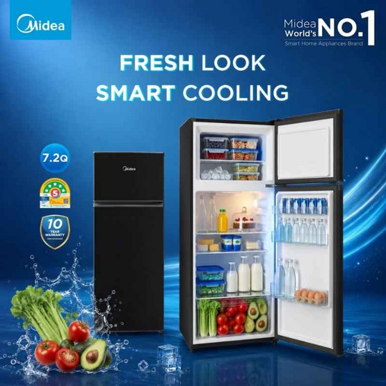 Midea ตู้เย็น 2 ประตู ขนาด 7.2Q รุ่น MDRT294FG30TH-สีดำ