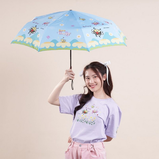 ร่มพับ 3 ตอน ฝีพระหัตถ์ น้องหวานใจ สีฟ้า