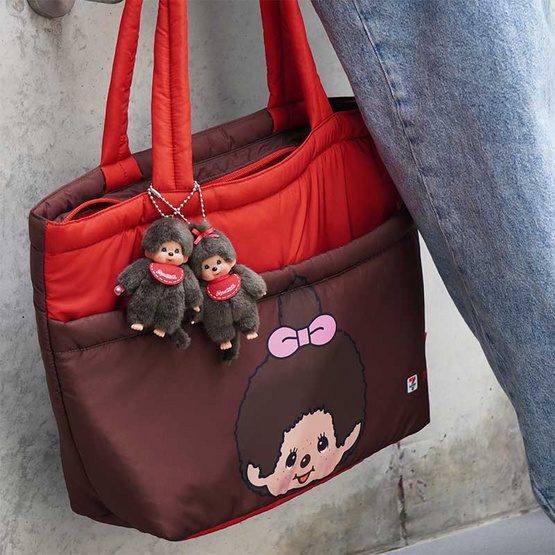 กระเป๋าสะพายนุ่มนิ่ม 7-Eleven Monchhichi ลายโบว์ (สีน้ำตาล-แดง)