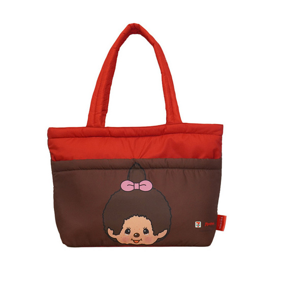 กระเป๋าสะพายนุ่มนิ่ม 7-Eleven Monchhichi ลายโบว์ (สีน้ำตาล-แดง)