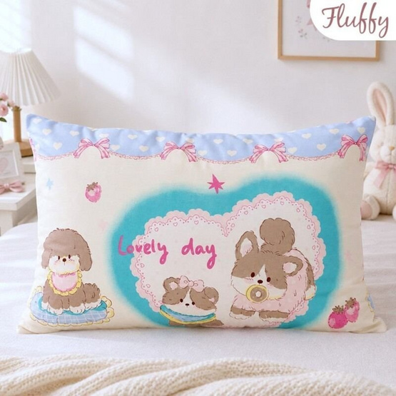 Fluffy หมอนหนุนแพ็กคู่ ลาย Sweet Lovely 17x27นิ้ว