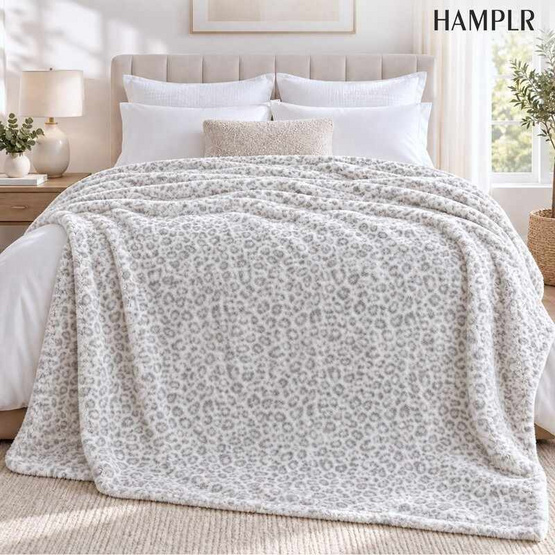 HAMPLR ผ้าห่มขนนุ่ม ลาย Grey Leopard 60x80 นิ้ว