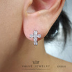 ValueJewelry ต่างหูห่วง กางเขน Cross คริสตัลแท้ ใส่ติดหู ใส่ได้ทุกวัน ER8020