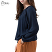 Pena house เสื้อเบลาส์ แขนยาว เดินยางยืดรอบคอ สีพื้น รุ่น POSL112302