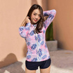 Alohaswimwear เสื้อว่ายน้ำแขนยาว รุ่นซิปหน้า Pink&Navy Leaves