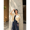 Fashion เสื้อครอป+หมวก ครีม สวมใส่สบาย ไม่ร้อน