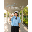 Fashion เสื้อครอปคอบัว สีฟ้า สวมใส่สบาย ไม่ร้อน