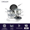 CIRCULON SteelShield S-Series เครื่องครัวสเตนเลสสตีลเคลือบผิวลื่น ชุด 10 ชิ้น Set (70051-T)