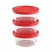 Pyrex กล่องถนอมอาหารทรงกลม สีแดง ขนาด 473 มล. จำนวน 3 ใบ