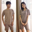 นอนสบาย ชุดนอนผ้าฝ้าย เสื้อแขนสั้น – กางเกงขาสั้น สีน้ำตาล