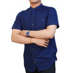 THE ROOM'S เสื้อเชิ้ตแขนสั้นคอจีน ผ้าอ็อกฟอร์ด สีกรมท่า