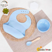 DODOLOVE ชุดเอี๊ยมซิลิโคนรองอาหารเด็ก สีฟ้า