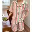 Forever25 ชุดนอนผู้หญิงคอปก เสื้อแขนสั้นพร้อมกางเกงขาสั้น สีชมพูเขียว