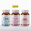 MEDITA ซิงค์ กลูโคเนต 75 mg 21 แคปซูล , กลูต้า 35 แคปซูล , คอลลาเจน-คิวเทน 30 แคปซูล