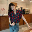 Forever25 เสื้อลายดอกแดงแขนระบาย คอปกวี