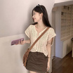 Forever25-B745-เสื้อผ้าถักครอปสั้นคอวี
