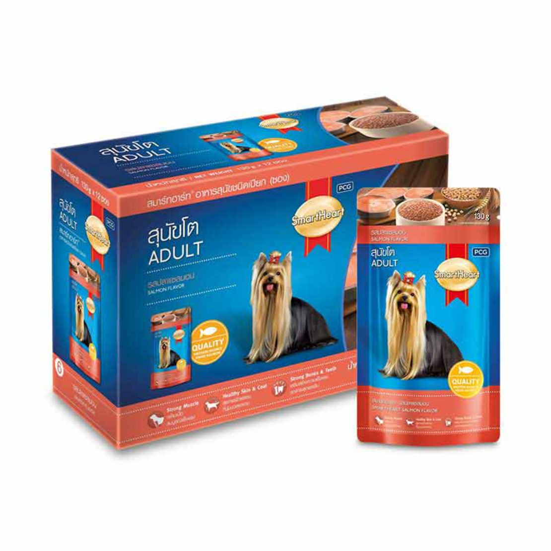สมาร์ทฮาร์ท อาหารสุนัขเปียก รสแซลมอน 130 ก. (1 กล่อง 12 ซอง) | Allonline