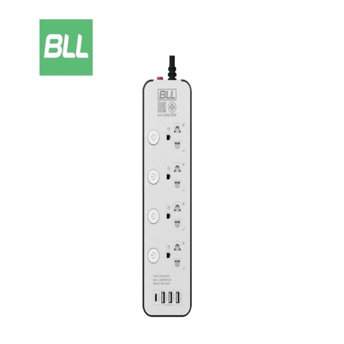 BLL ปลั๊กไฟ รุ่น B86 (4 ช่องเสียบ 4 สวิตซ์ 3 ช่อง USB และ 1 ช่อง Type C ...