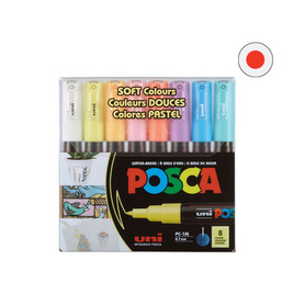 uni ปากกามาร์คเกอร์ POSCA รุ่น PC-1M Soft Color Set 8 สี - Uni, หนังสือ เครื่องเขียน