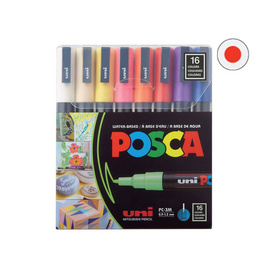 uni ปากกามาร์คเกอร์ POSCA รุ่น PC-3M Standard Color Set 16 สี - Uni, หนังสือ เครื่องเขียน