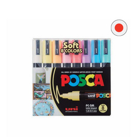 uni ปากกามาร์คเกอร์ POSCA รุ่น PC-5M Soft color set 8 สี - Uni, หนังสือ เครื่องเขียน